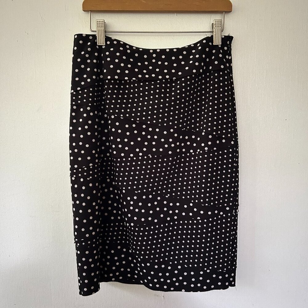 White House Black Market Pencil Skirt Size 0 Black Polka Twee Office Siren